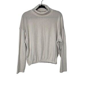 Zara Cowl Neck Off White Cropped Top Long Sleeve Knit Blouse Women's Size Small